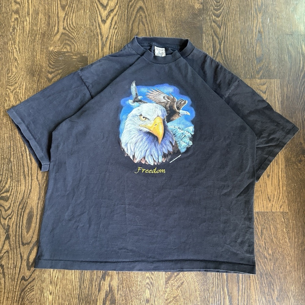 VTG 2001 Alore Mens XXL Graphic T Shirt Eagle Freedom USA Made Patriotic Black